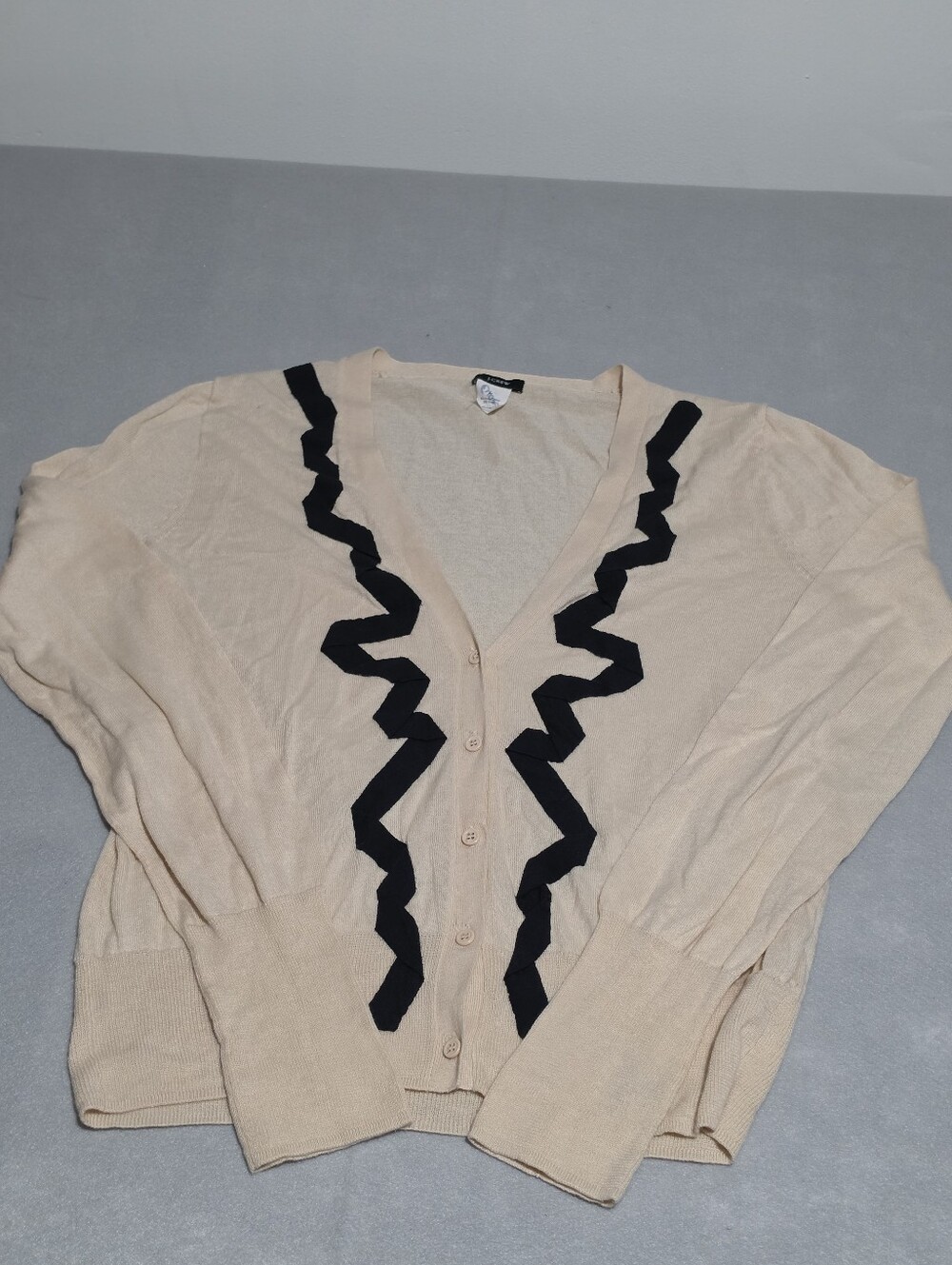 J.Crew Pima Cotton Wool Cream Black Ruffle Cardigan M